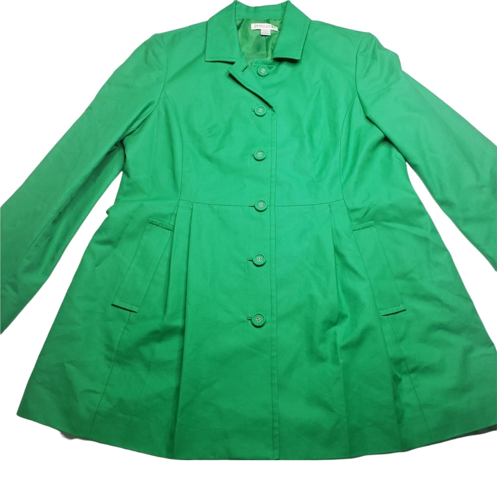 Woman's Pendleton Size Large Bright Green Dress Jacket Coat With Pockets